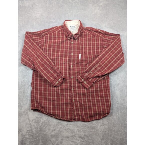 Columbia Button Up Shirt Mens Large Red Plaid Outdoor Hiking Cabin Logging - Picture 1 of 8